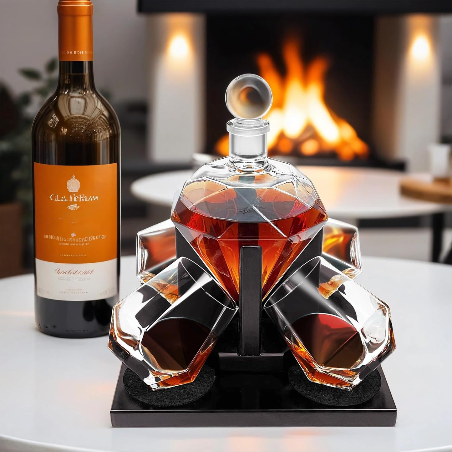 Whiskey Decanter Set, Diamond Decanter Set with 4 Glasses 4 Whiskey Stones, Decanter Whiskey Set Gifts for Men