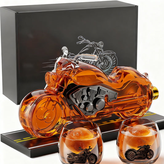 Birthday Gifts for Men Dad, Motorcycle Whiskey Decanter Set with 2 Glasses, Liquor Dispenser for Home Bar, Unique Gift for Him, Father, Boyfriend, Anniversary, Biker & Motor Lover, Christmas