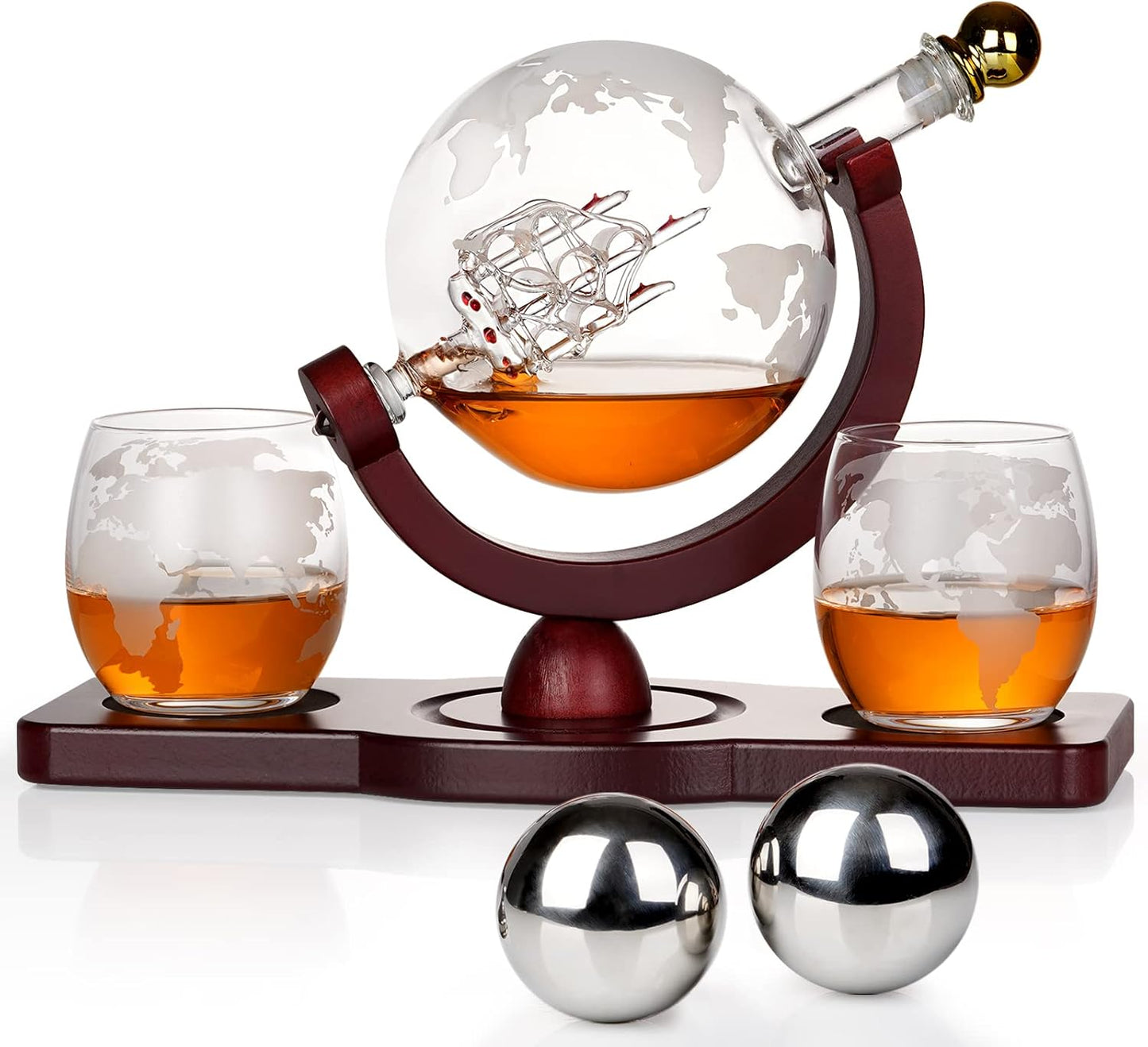 Gifts for Men Dad Christmas, Whiskey Decanter Globe Set with 2 Ball Stones & 2 Glasses