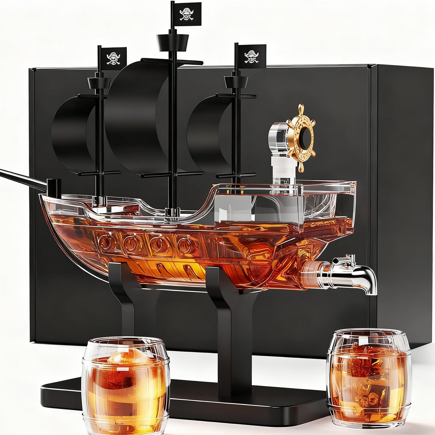 Birthday Gifts for Men Dad, Pirate Ship Whiskey Decanter Set with 2 Glasses, Liquor Dispenser for Home Bar, Funny Gift Ideas for Him, Husband, Father, Boyfriend, Christmas, Sailor & Captain