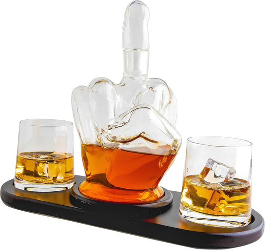 Middle Finger Whiskey Decanter Set With Whiskey Stones - Wine Container & Glasses - Scotch, Tequila, Brandy, Rum, Bourbon & Alcoholic Drinks - Men, Dads, Boyfriends, Gift for Father's Day, Gag Fun