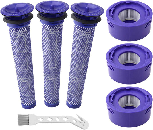 6 Pack Vacuum Filter Replacement Kit for Dyson V7, V8 Animal and V8 Absolute Cordless Vacuum, 3 Post Filter, 3 Pre Filter, Replaces Part # 965661-01 & 967478-01