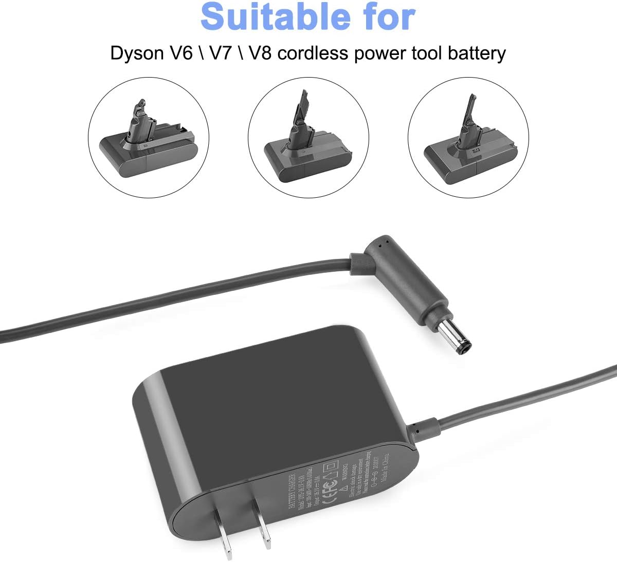 Xinjietec 21.6V V6 V7 V8 Charger for Dyson AC Adapter, Dyson Battery Charger for DC58 DC59 DC61 DC62 SV03 SV04 SV05 SV06, Model 205720-02 Dyson Charger for Dyson Cordless Vacuum Cleaner