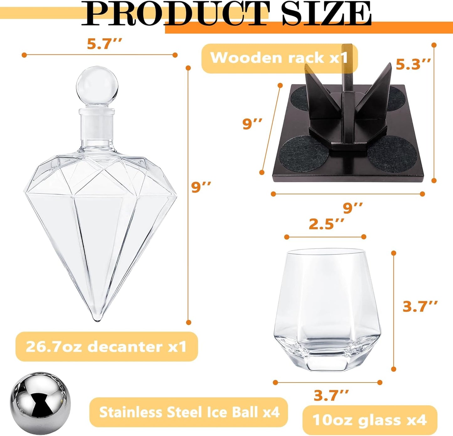 Whiskey Decanter Set, Diamond Decanter Set with 4 Glasses 4 Whiskey Stones, Decanter Whiskey Set Gifts for Men