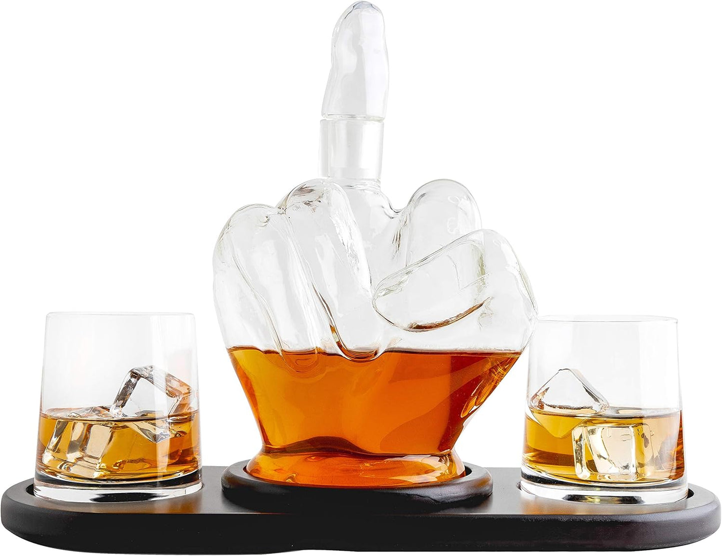 Middle Finger Whiskey Decanter Set With Whiskey Stones - Wine Container & Glasses - Scotch, Tequila, Brandy, Rum, Bourbon & Alcoholic Drinks - Men, Dads, Boyfriends, Gift for Father's Day, Gag Fun