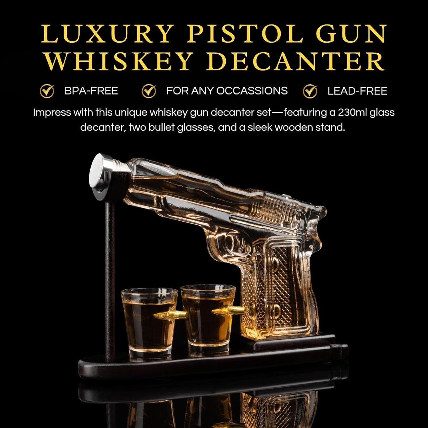 Gifts for Men Dad, 10.1 Oz Whiskey Gun Decanter Set + 2 Bullet Glasses - Unique Birthday Pistol Gift Ideas Daughter Son, Personalized Liquor Dispenser - Scotch Bourbon Vodka, Him, Brother Husband