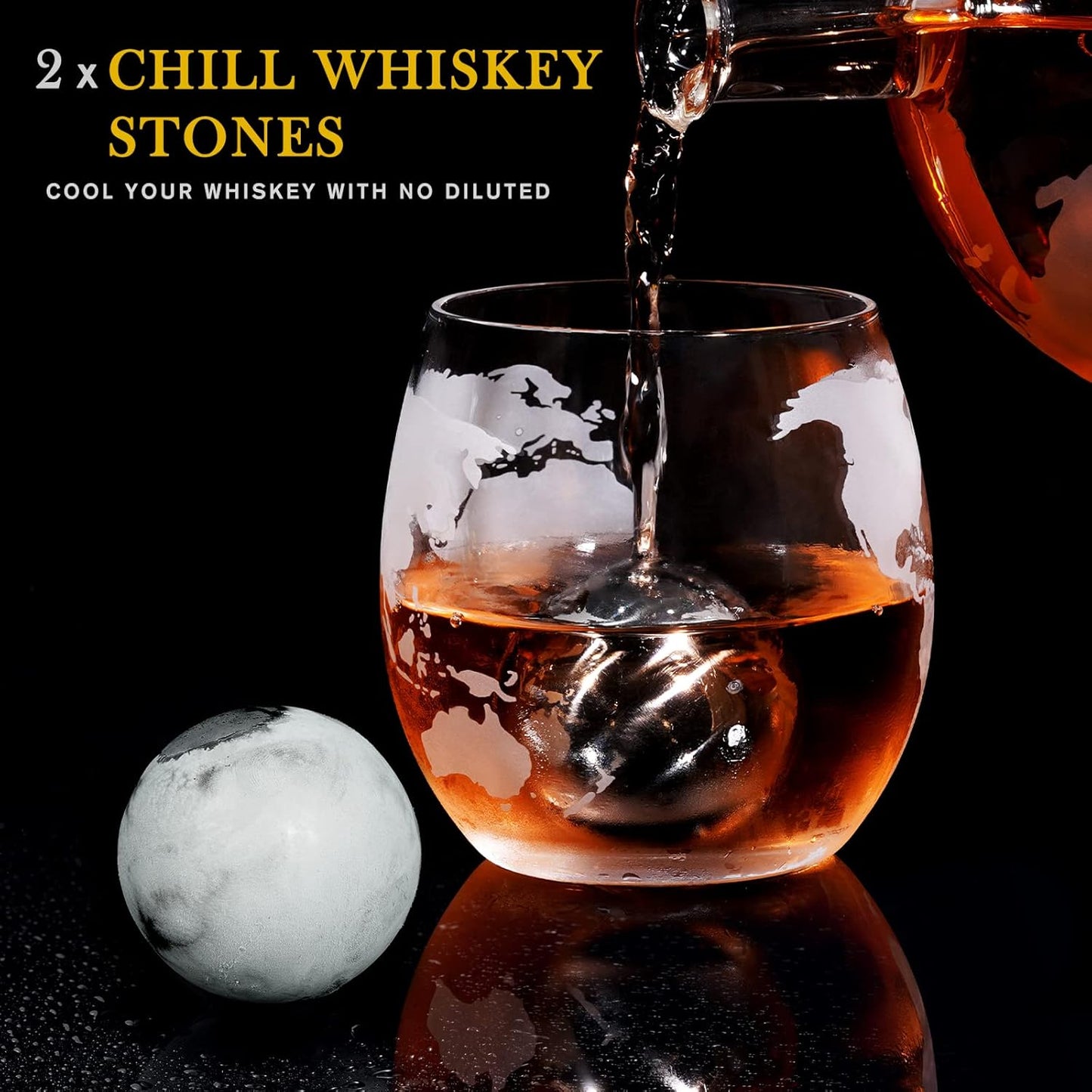 Gifts for Men Dad Christmas, Whiskey Decanter Globe Set with 2 Ball Stones & 2 Glasses