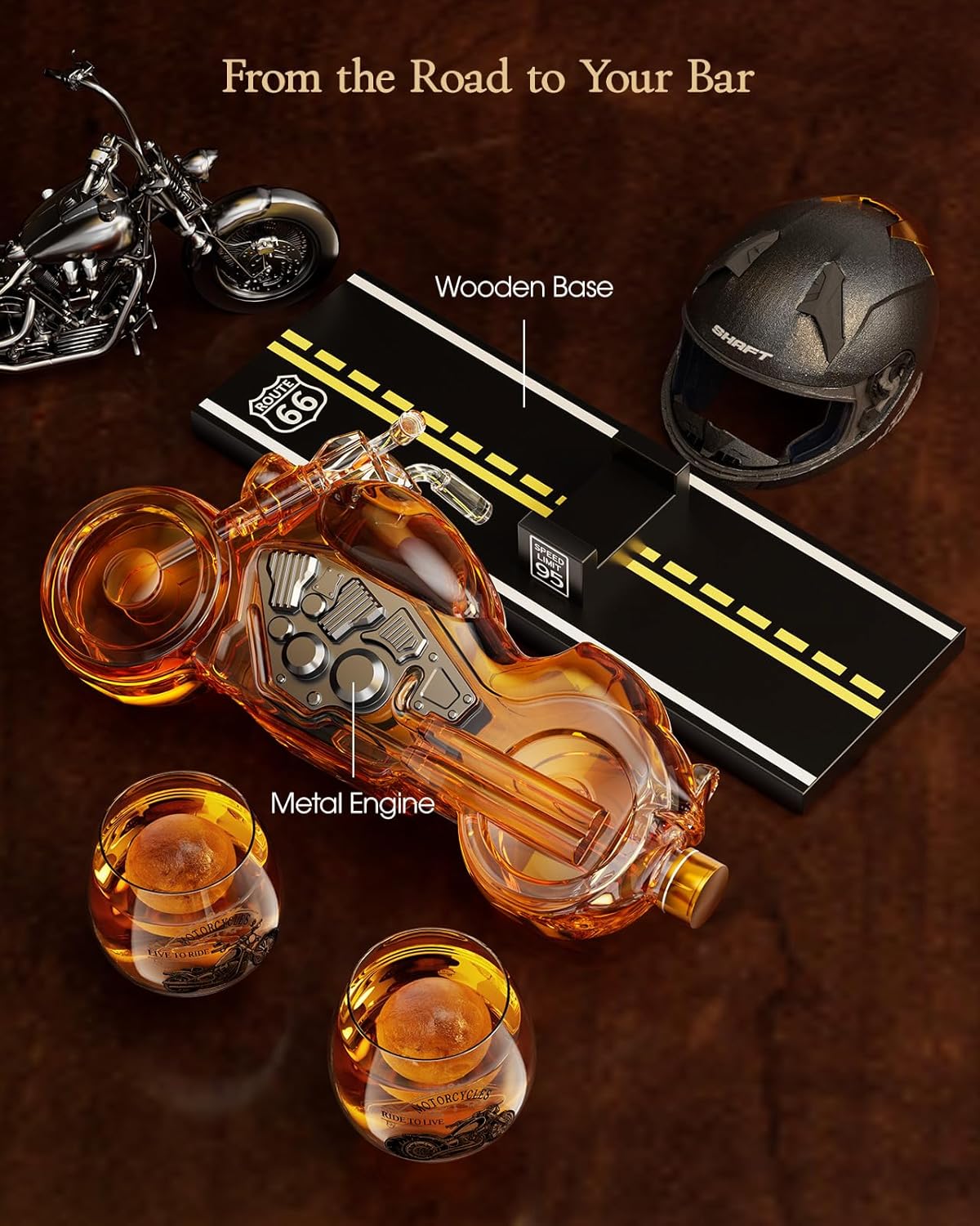 Birthday Gifts for Men Dad, Motorcycle Whiskey Decanter Set with 2 Glasses, Liquor Dispenser for Home Bar, Unique Gift for Him, Father, Boyfriend, Anniversary, Biker & Motor Lover, Christmas