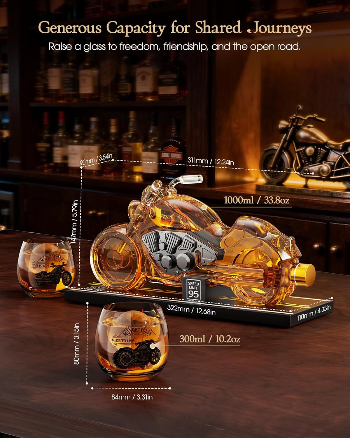 Birthday Gifts for Men Dad, Motorcycle Whiskey Decanter Set with 2 Glasses, Liquor Dispenser for Home Bar, Unique Gift for Him, Father, Boyfriend, Anniversary, Biker & Motor Lover, Christmas
