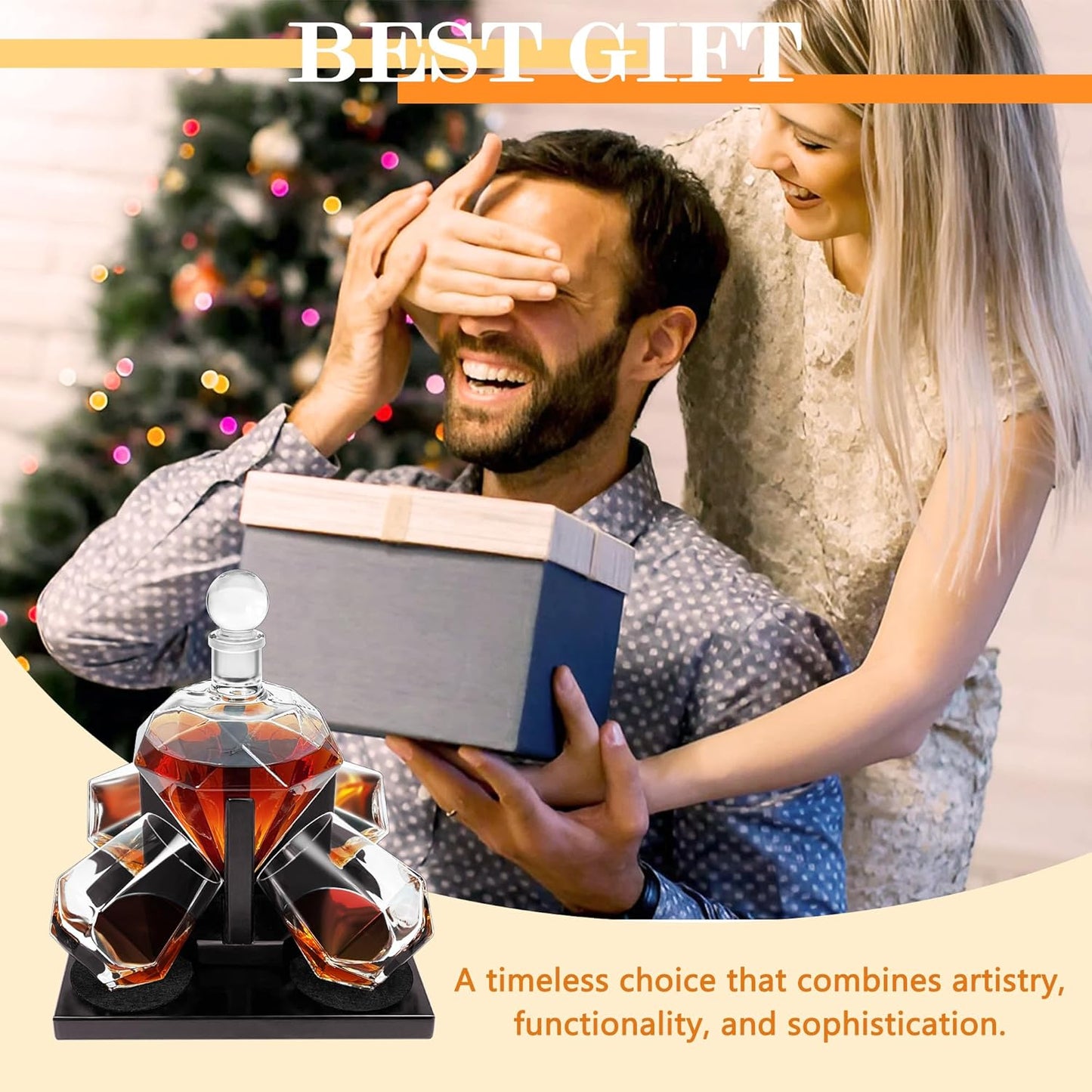 Whiskey Decanter Set, Diamond Decanter Set with 4 Glasses 4 Whiskey Stones, Decanter Whiskey Set Gifts for Men