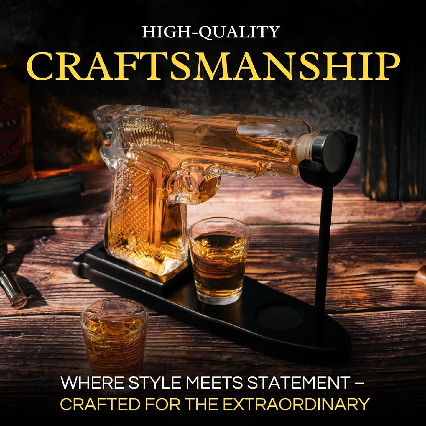 Gifts for Men Dad, 10.1 Oz Whiskey Gun Decanter Set + 2 Bullet Glasses - Unique Birthday Pistol Gift Ideas Daughter Son, Personalized Liquor Dispenser - Scotch Bourbon Vodka, Him, Brother Husband