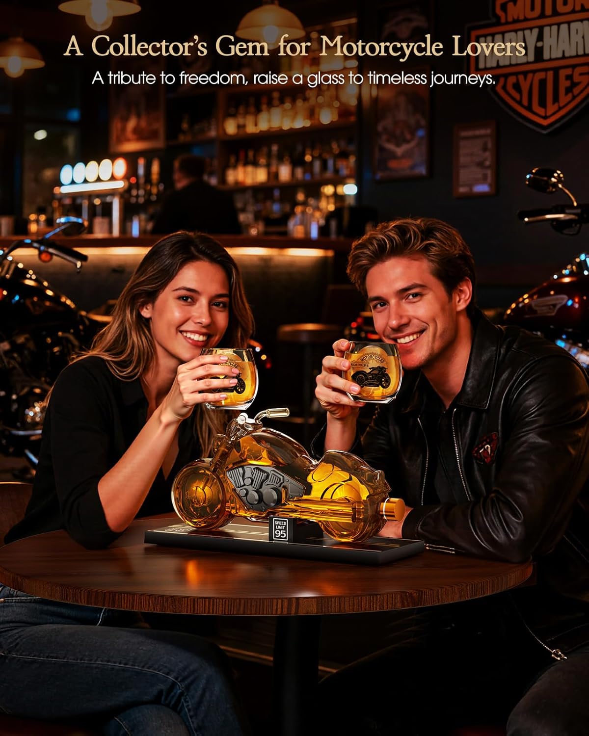 Birthday Gifts for Men Dad, Motorcycle Whiskey Decanter Set with 2 Glasses, Liquor Dispenser for Home Bar, Unique Gift for Him, Father, Boyfriend, Anniversary, Biker & Motor Lover, Christmas