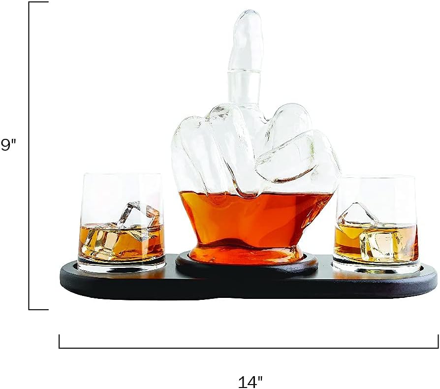 Middle Finger Whiskey Decanter Set With Whiskey Stones - Wine Container & Glasses - Scotch, Tequila, Brandy, Rum, Bourbon & Alcoholic Drinks - Men, Dads, Boyfriends, Gift for Father's Day, Gag Fun