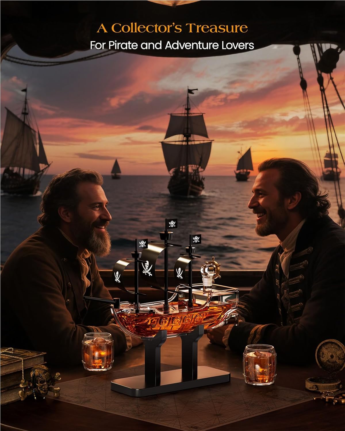Birthday Gifts for Men Dad, Pirate Ship Whiskey Decanter Set with 2 Glasses, Liquor Dispenser for Home Bar, Funny Gift Ideas for Him, Husband, Father, Boyfriend, Christmas, Sailor & Captain